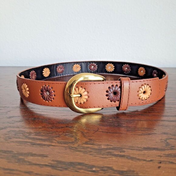 Liz Clairborne Sz Medium Brown Adjustable Belt Brass Buckle Thailand Style 28107 - Picture 1 of 10